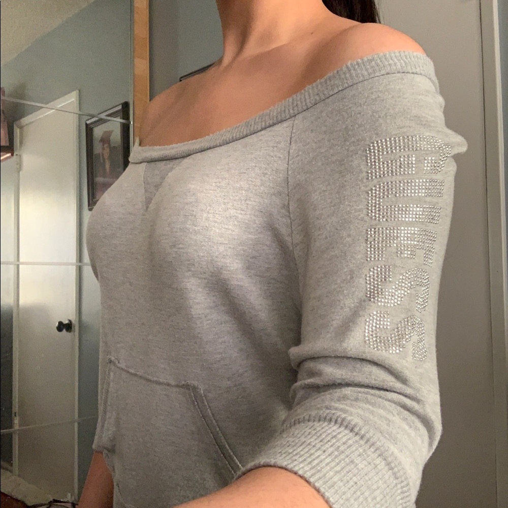 GUESS Rhinestone Logo Crop Sweatshirt - Picture 4 of 12
